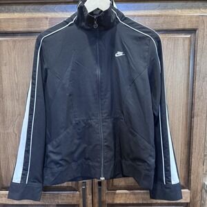 Vintage Nike Black Full Zip Track Jacket Women's Medium M Retro Swoosh VTG Style